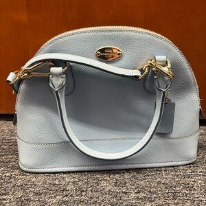 Coach Mini Cora Domed Satchel/Crossbody Crossgrain Leather, Light Blue, Like New